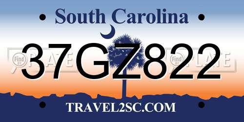 37GZ822 South Carolina License Plate