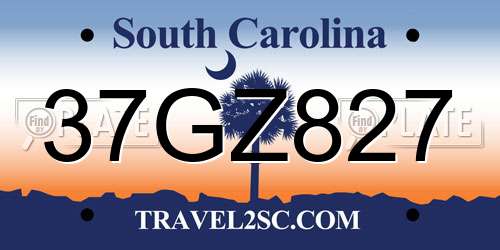37GZ827 South Carolina License Plate