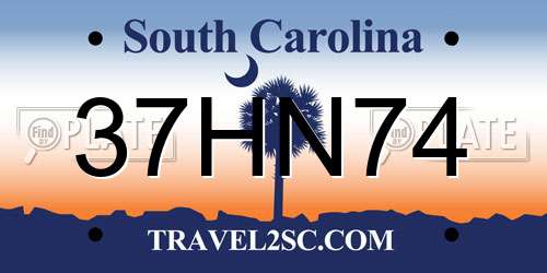 37HN74 South Carolina License Plate