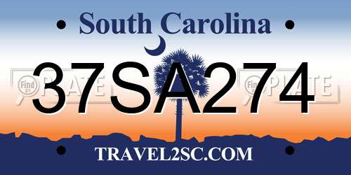 37SA274 South Carolina License Plate