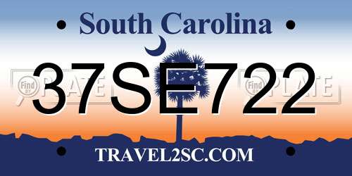 37SE722 South Carolina License Plate