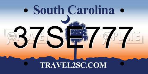 37SE777 South Carolina License Plate