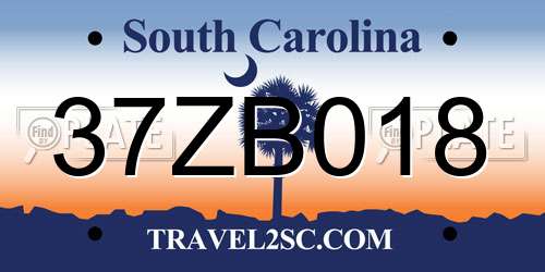 37ZB018 South Carolina License Plate