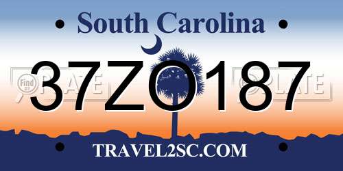 37ZO187 South Carolina License Plate