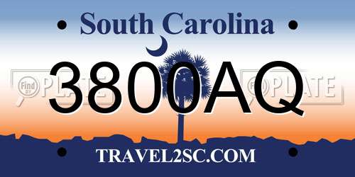 3800AQ South Carolina License Plate