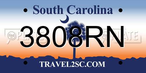 3808RN South Carolina License Plate