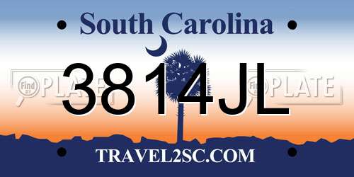 3814JL South Carolina License Plate