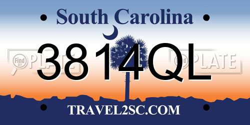 3814QL South Carolina License Plate