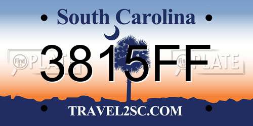 3815FF South Carolina License Plate