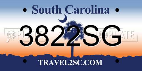 3822SG South Carolina License Plate