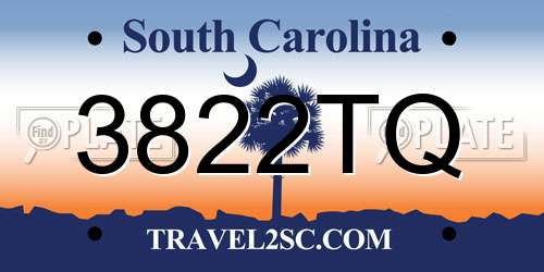 3822TQ South Carolina License Plate