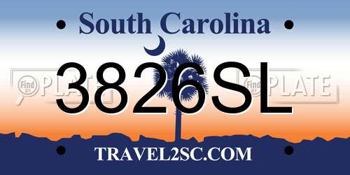 3826SL South Carolina License Plate