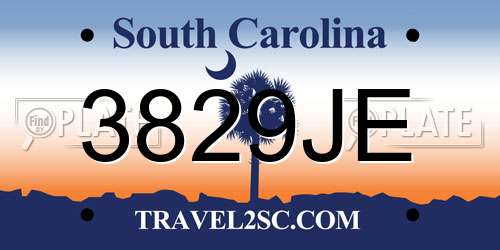 3829JE South Carolina License Plate
