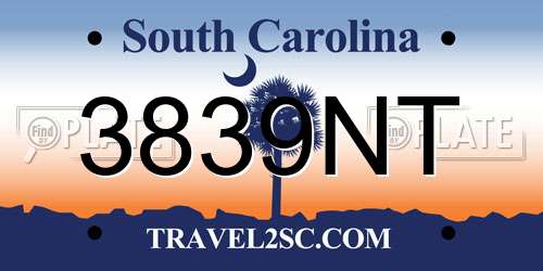 3839NT South Carolina License Plate
