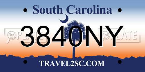 3840NY South Carolina License Plate