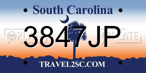 3847JP South Carolina License Plate