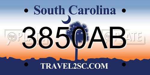 3850AB South Carolina License Plate