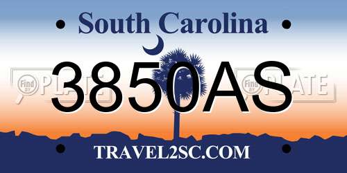 3850AS South Carolina License Plate