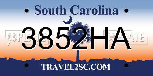 3852HA South Carolina License Plate