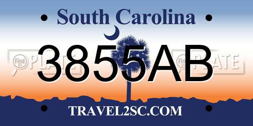 3855AB South Carolina License Plate