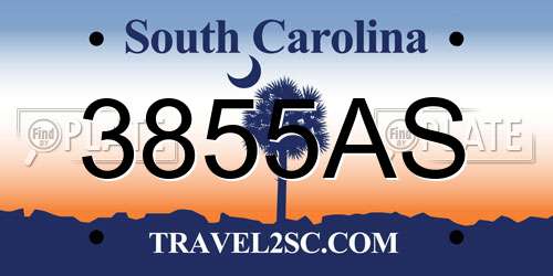 3855AS South Carolina License Plate