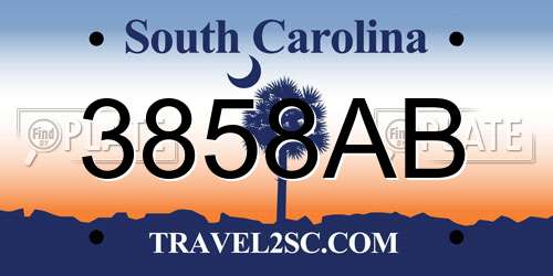3858AB South Carolina License Plate
