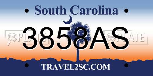 3858AS South Carolina License Plate