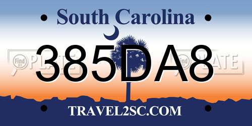 385DA8 South Carolina License Plate