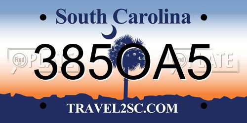 385OA5 South Carolina License Plate