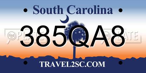 385QA8 South Carolina License Plate