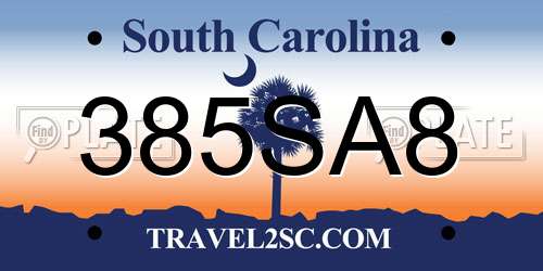 385SA8 South Carolina License Plate