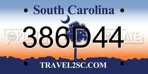386D44 South Carolina License Plate