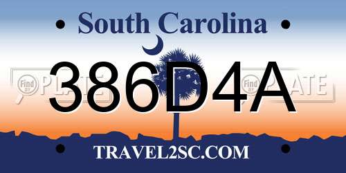 386D4A South Carolina License Plate