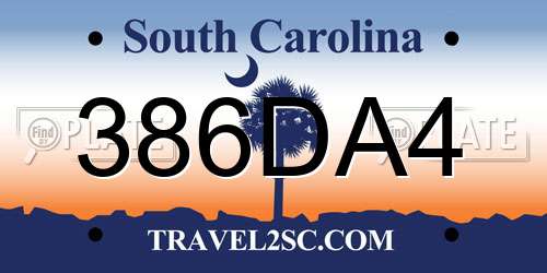 386DA4 South Carolina License Plate
