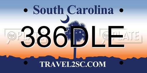 386DLE South Carolina License Plate