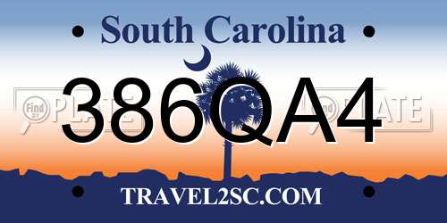 386QA4 South Carolina License Plate