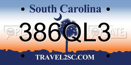 386QL3 South Carolina License Plate