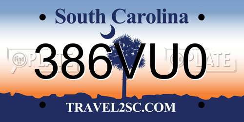 386VU0 South Carolina License Plate
