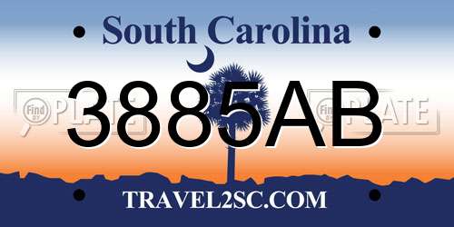 3885AB South Carolina License Plate