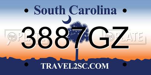3887GZ South Carolina License Plate