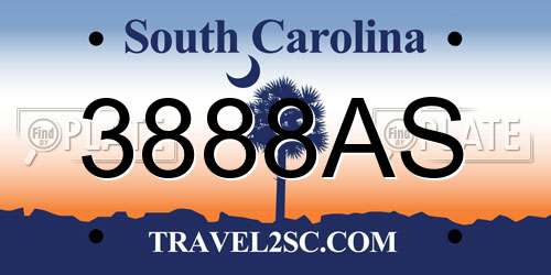 3888AS South Carolina License Plate
