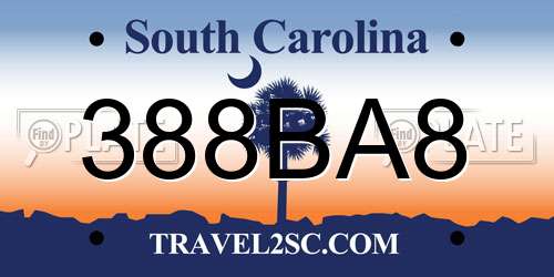 388BA8 South Carolina License Plate