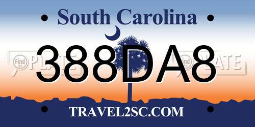 388DA8 South Carolina License Plate