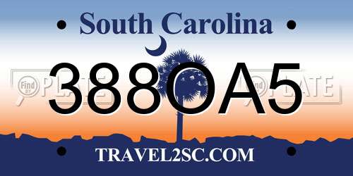 388OA5 South Carolina License Plate