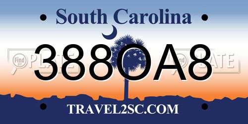 388OA8 South Carolina License Plate