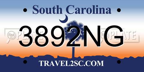 3892NG South Carolina License Plate