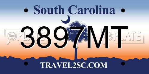 3897MT South Carolina License Plate