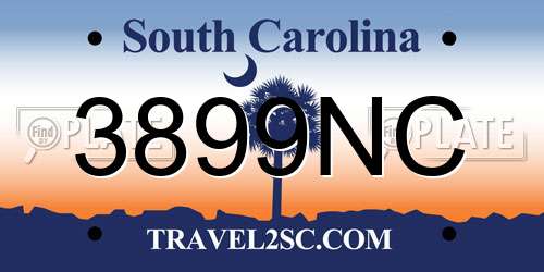 3899NC South Carolina License Plate