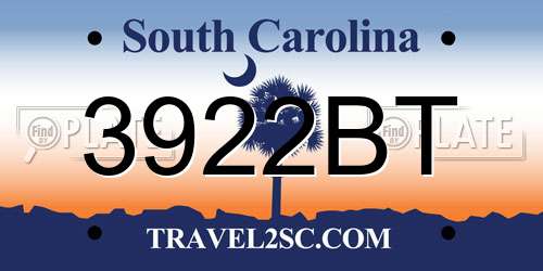 3922BT South Carolina License Plate