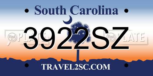 3922SZ South Carolina License Plate